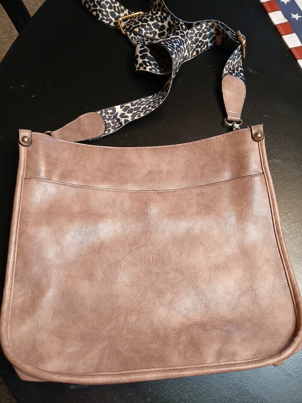 Everyday Crossbody Bag in Pinkish Brown with Leopard Strap